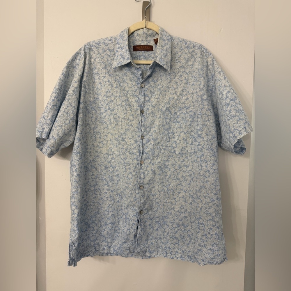 Tori Richard Honolulu Blue Floral Print lightweight button up shirt men’s large - Picture 1 of 6